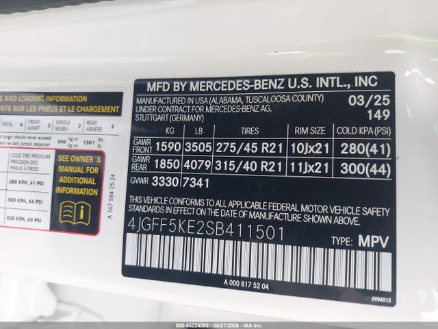 Продаж на аукціоні авто 2025 Mercedes-benz Gls 450 4matic, vin: 4JGFF5KE2SB411501, номер лоту: 45226293