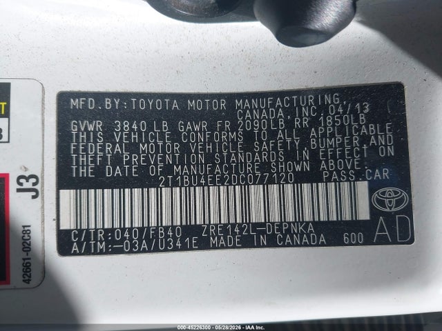 Aukcja sprzedaży 2013 Toyota Corolla Le, vin: 2T1BU4EE2DC077120, numer aukcji: 45226300