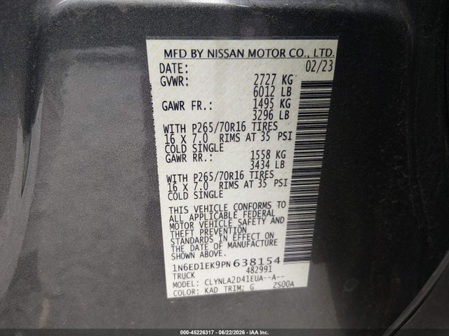 Продажа на аукционе авто 2023 Nissan Frontier, vin: 1N6ED1EK9PN638154, номер лота: 45226317