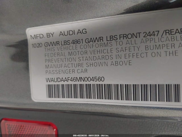 Продаж на аукціоні авто 2021 Audi A4 Premium 45 Tfsi S Line Quattro S Tronic, vin: WAUDAAF46MN004560, номер лоту: 45226335