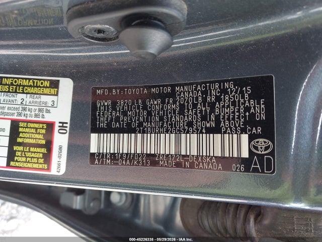 Toyota Corolla S Plus 2016 2T1BURHE2GC579574 Image 9