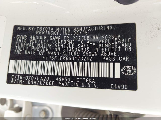 Продаж на аукціоні авто 2016 Toyota Camry Xle, vin: 4T1BF1FK6GU123242, номер лоту: 45226350