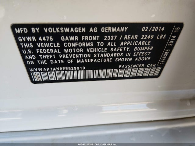 Aukcja sprzedaży 2014 Volkswagen Cc 2.0t R-line, vin: WVWAP7AN8EE529919, numer aukcji: 45226355