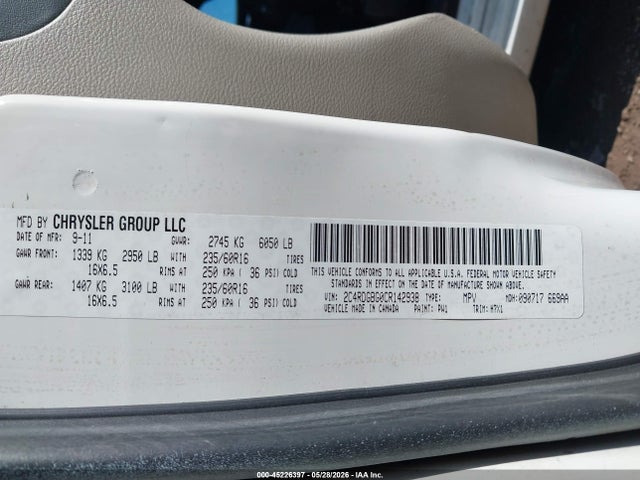 Aukcja sprzedaży 2012 Dodge Grand Caravan Se/avp, vin: 2C4RDGBG0CR142938, numer aukcji: 45226397