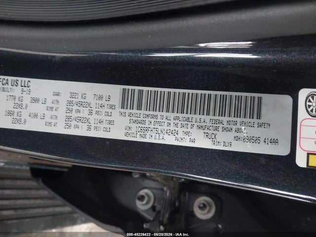 Продаж на аукціоні авто 2020 Ram 1500 Limited  4x4 5'7 Box, vin: 1C6SRFHT5LN142424, номер лоту: 45226422