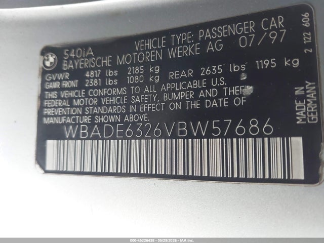 45226438 :رقم المزاد ، WBADE6326VBW57686 vin ، 1997 Bmw 540ia مزاد بيع