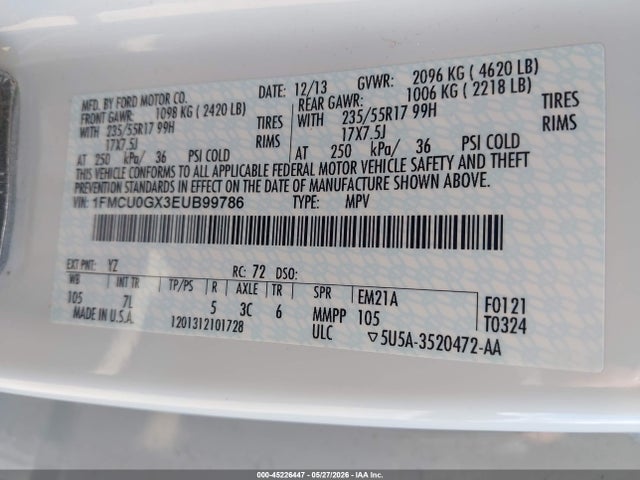 Продаж на аукціоні авто 2014 Ford Escape Se, vin: 1FMCU0GX3EUB99786, номер лоту: 45226447