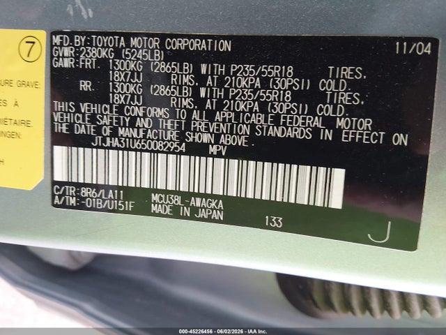 Aukcja sprzedaży 2005 Lexus Rx 330, vin: JTJHA31U650082954, numer aukcji: 45226456
