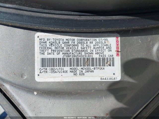 Aukcja sprzedaży 1999 Lexus Es 300, vin: JT8BF28G5X0231831, numer aukcji: 45226472
