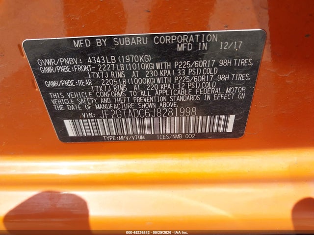 Продаж на аукціоні авто 2018 Subaru Crosstrek 2.0i Premium, vin: JF2GTADC6J8281998, номер лоту: 45226482