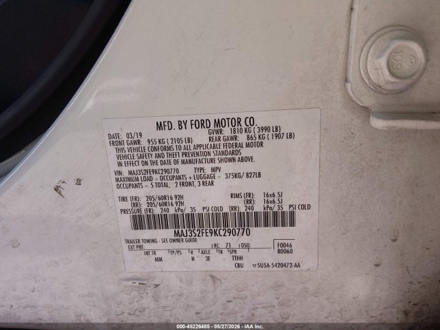 Продажа на аукционе авто 2019 Ford Ecosport S, vin: MAJ3S2FE9KC290770, номер лота: 45226485