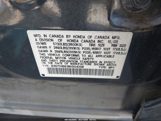 Aukcja sprzedaży 2006 Acura Mdx, vin: 2HNYD18836H504256, numer aukcji: 45226493