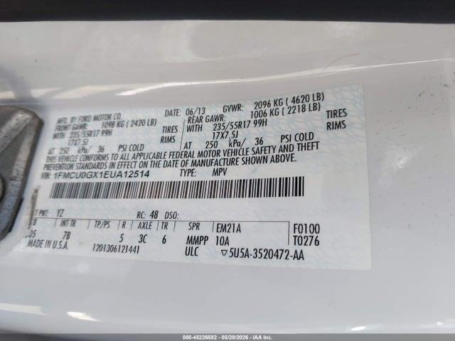 Продаж на аукціоні авто 2014 Ford Escape, vin: 1FMCU0GX1EUA12514, номер лоту: 45226582