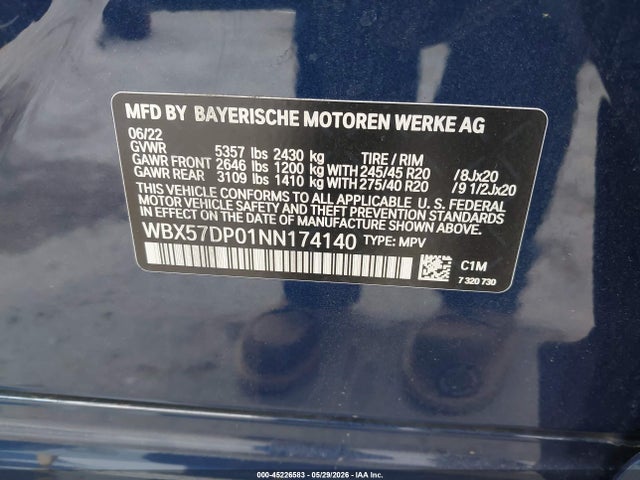 Aukcja sprzedaży 2022 Bmw X3 Xdrive30i, vin: WBX57DP01NN174140, numer aukcji: 45226583