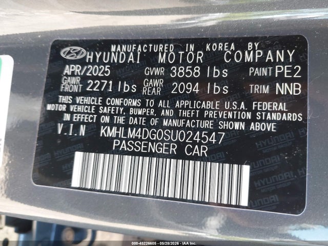Продажа на аукционе авто 2025 Hyundai Elantra Sel Sport, vin: KMHLM4DG0SU024547, номер лота: 45226605