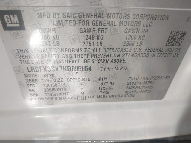 Продажа на аукционе авто 2019 Buick Envision Awd Premium I, vin: LRBFX3SX7KD095054, номер лота: 45226651
