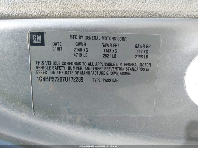 Продаж на аукціоні авто 2007 Buick Lucerne Cx, vin: 1G4HP57267U172289, номер лоту: 45226666