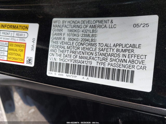 Honda ACCORD LX 2025 1HGCY1F28SA041219 Image 9