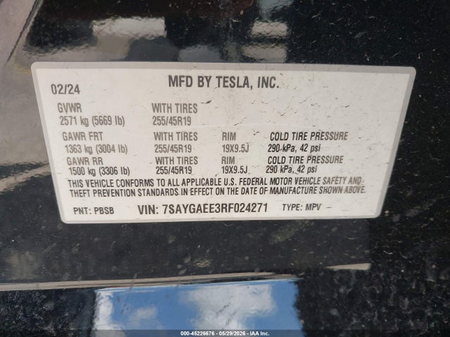 Aukcja sprzedaży 2024 Tesla Model Y Long Range Dual Motor All-wheel Drive, vin: 7SAYGAEE3RF024271, numer aukcji: 45226676