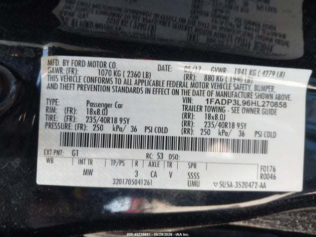 2017 Ford Focus St მანქანა იყიდება აუქციონზე, vin: 1FADP3L96HL270858, აუქციონის ნომერი: 45226691
