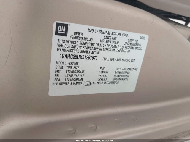 45226704 :رقم المزاد ، 1GAHG35UX51267670 vin ، 2005 Chevrolet Express مزاد بيع