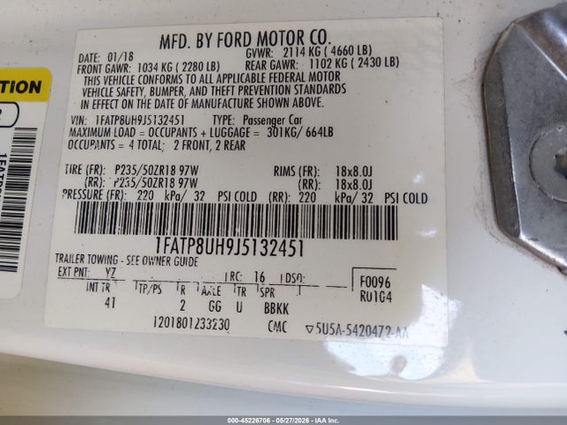 1FATP8UH9J5132451 Ford Mustang Ecoboost Premium
