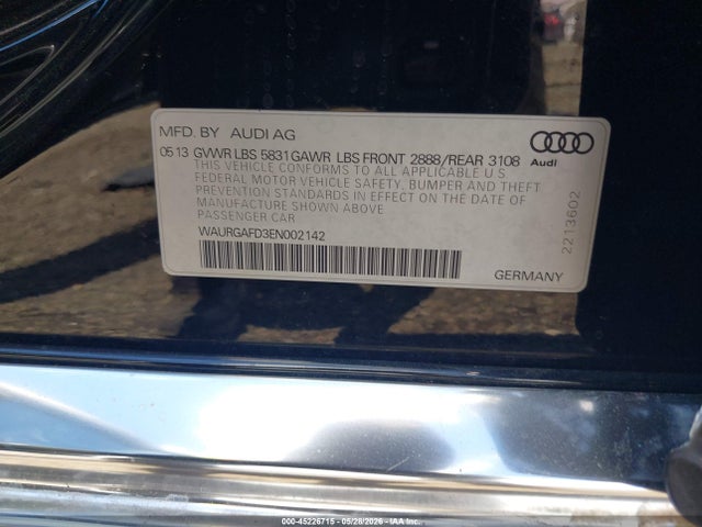 Продаж на аукціоні авто 2014 Audi A8 L 3.0t, vin: WAURGAFD3EN002142, номер лоту: 45226715