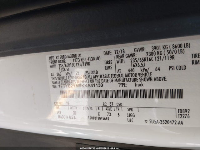 Ford Transit-150 2019 1FTYE2YM9KKA41130 Image 9
