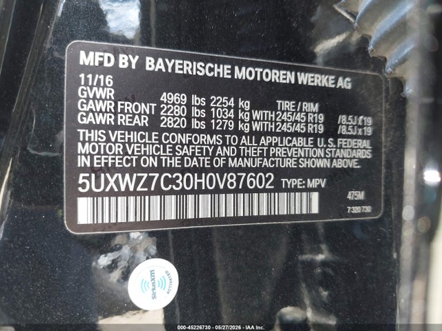 BMW X3 Sdrive28i 2017 5UXWZ7C30H0V87602 Image 9