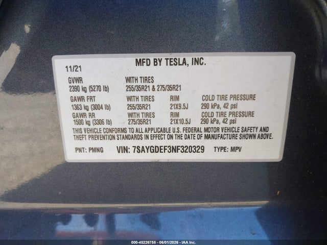 7SAYGDEF3NF320329 Tesla Model Y Performance Dual Motor All-wheel Drive