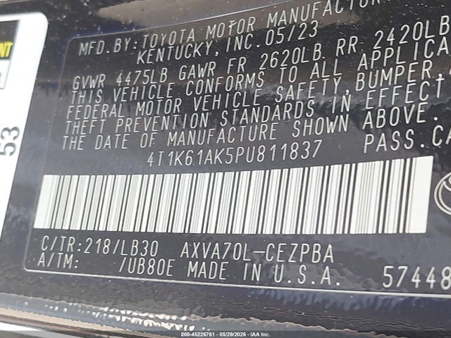 4T1K61AK5PU811837 Toyota CAMRY XSE