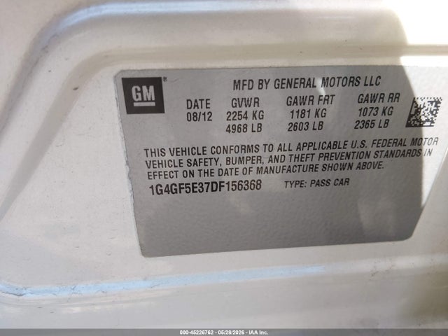 Aukcja sprzedaży 2013 Buick Lacrosse Premium 1 Group, vin: 1G4GF5E37DF156368, numer aukcji: 45226762