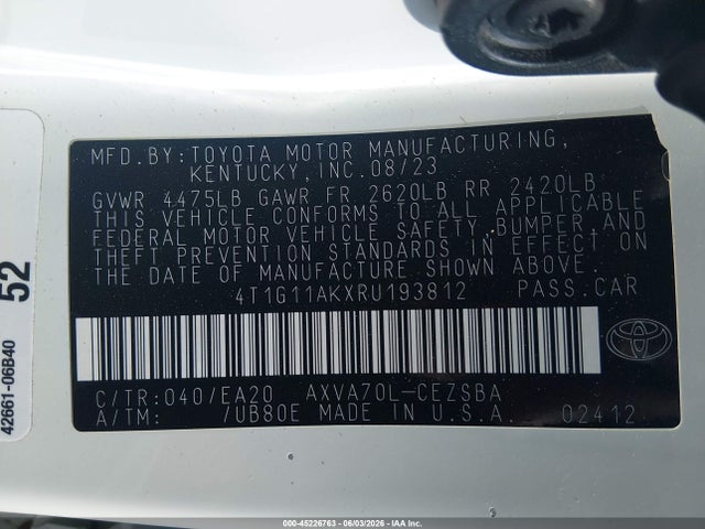 Aukcja sprzedaży 2024 Toyota Camry Se, vin: 4T1G11AKXRU193812, numer aukcji: 45226763