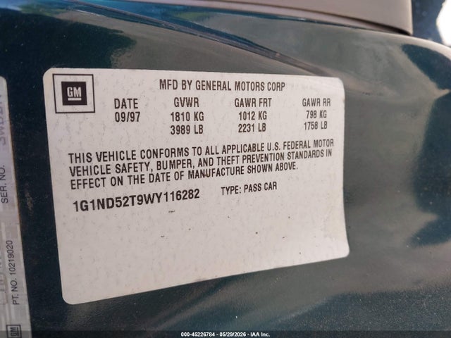 45226784 :رقم المزاد ، 1G1ND52T9WY116282 vin ، 1998 Chevrolet Malibu مزاد بيع