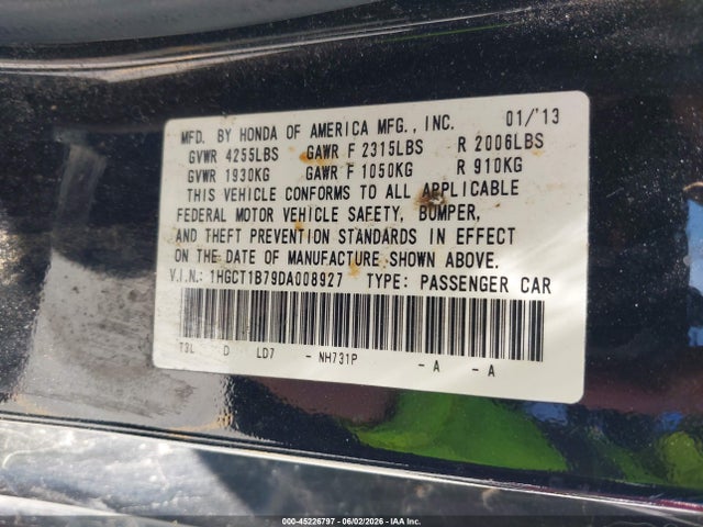 Продажа на аукционе авто 2013 Honda Accord Ex, vin: 1HGCT1B79DA008927, номер лота: 45226797