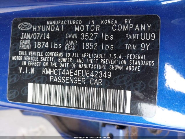 Aukcja sprzedaży 2014 Hyundai Accent Gls, vin: KMHCT4AE4EU642349, numer aukcji: 45226799