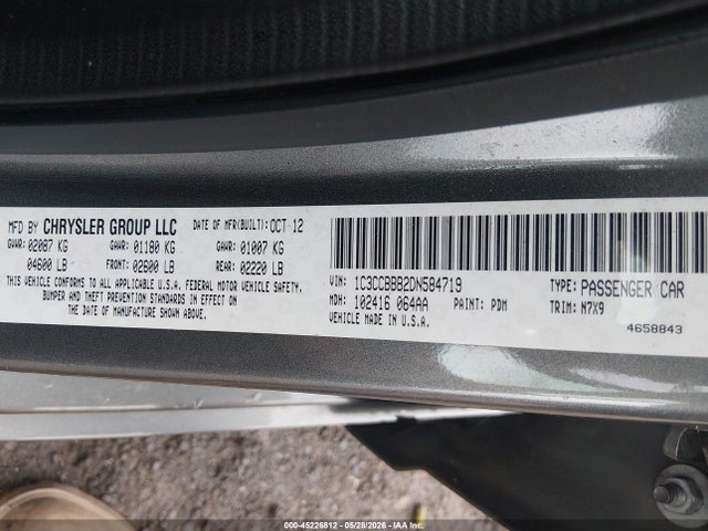 2013 Chrysler 200 Touring მანქანა იყიდება აუქციონზე, vin: 1C3CCBBB2DN584719, აუქციონის ნომერი: 45226812
