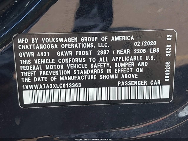 1VWWA7A3XLC013363 Volkswagen Passat 2.0t Se