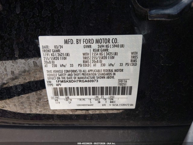1FMSK8DH7RGA60973 Ford EXPLORER XLT