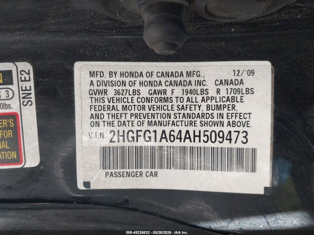 Продаж на аукціоні авто 2010 Honda Civic Lx, vin: 2HGFG1A64AH509473, номер лоту: 45226832