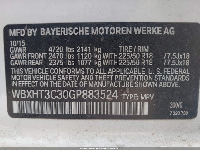 Продаж на аукціоні авто 2016 Bmw X1 Xdrive28i, vin: WBXHT3C30GP883524, номер лоту: 45226841