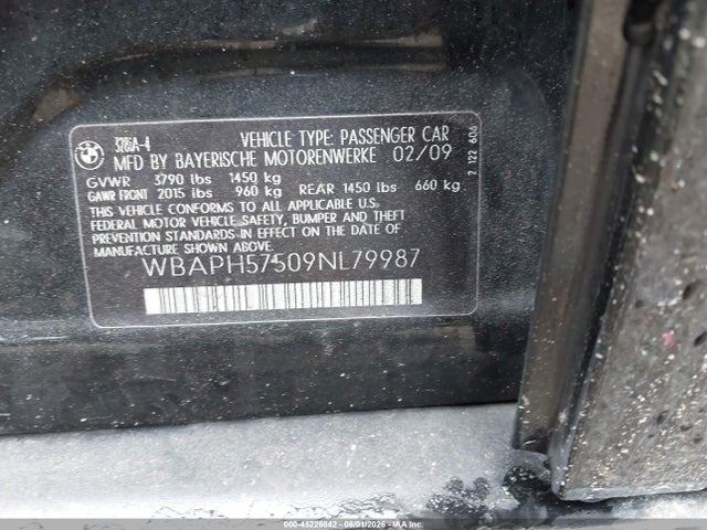 2009 Bmw 328i მანქანა იყიდება აუქციონზე, vin: WBAPH57509NL79987, აუქციონის ნომერი: 45226842