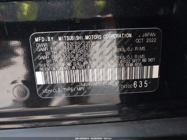 2023 Mitsubishi Outlander Sel 2.5 S-awc/sel 40th Anniversary S-awc/sel Black Edition S-awc მანქანა იყიდება აუქციონზე, vin: JA4J4VA89PZ018541, აუქციონის ნომერი: 45226873