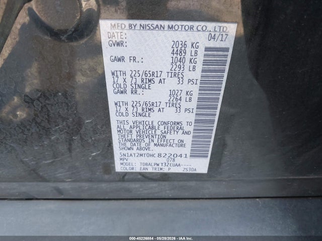Продажа на аукционе авто 2017 Nissan Rogue S, vin: 5N1AT2MT0HC822041, номер лота: 45226884
