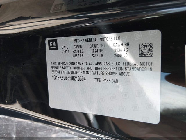 2017 Chevrolet Camaro Zl1 მანქანა იყიდება აუქციონზე, vin: 1G1FK3D66H0210594, აუქციონის ნომერი: 45226894