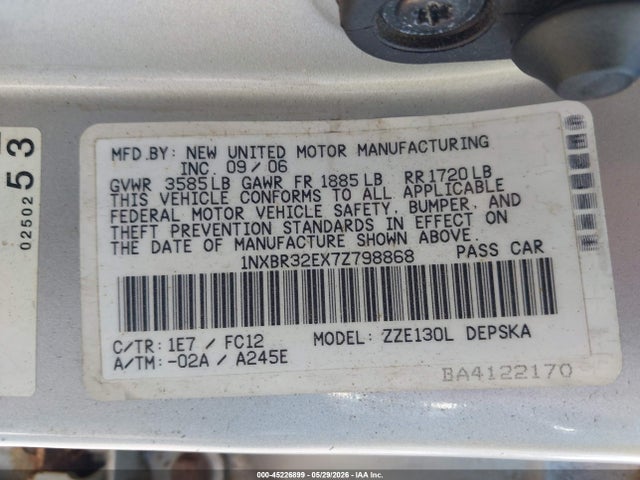 Продажа на аукционе авто 2007 Toyota Corolla S, vin: 1NXBR32EX7Z798868, номер лота: 45226899