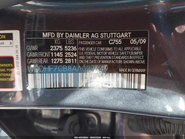 2010 Mercedes-benz E 550 მანქანა იყიდება აუქციონზე, vin: WDDHF7CB8AA027049, აუქციონის ნომერი: 45226904