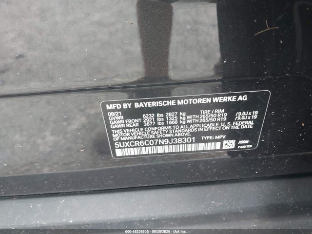 Aukcja sprzedaży 2022 Bmw X5 Xdrive40i, vin: 5UXCR6C07N9J38301, numer aukcji: 45226905