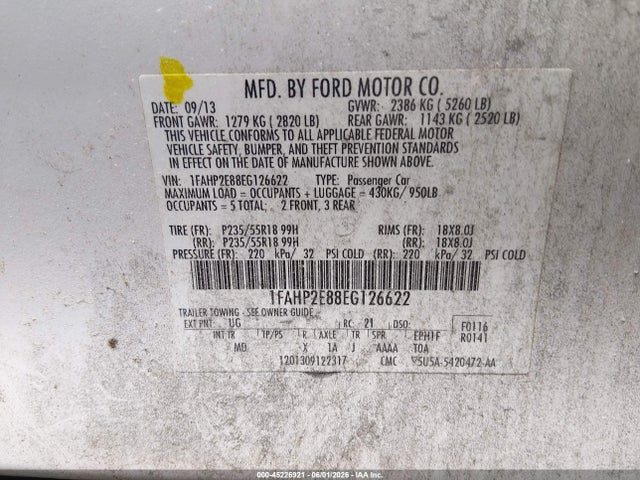 Aukcja sprzedaży 2014 Ford Taurus Sel, vin: 1FAHP2E88EG126622, numer aukcji: 45226921
