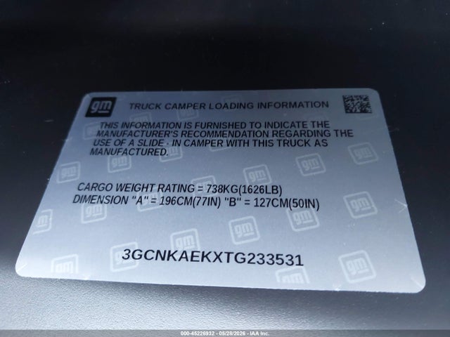3GCNKAEKXTG233531 Chevrolet Silverado 1500 4wd Standard Bed Wt